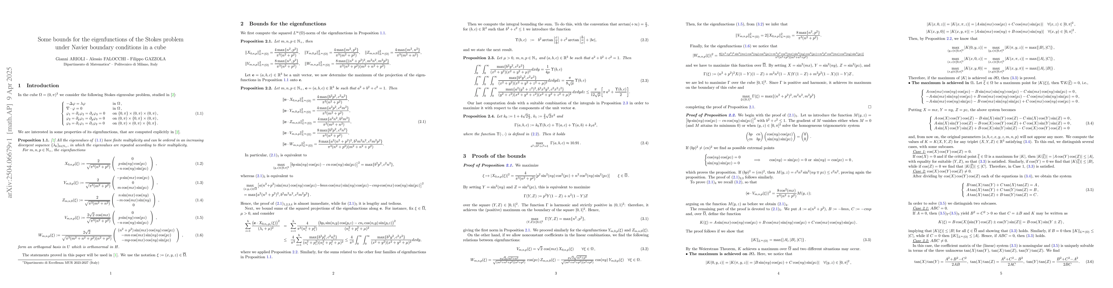 Thumbnail for Some bounds for the eigenfunctions of the Stokes problem under Navier
  boundary conditions in a cube