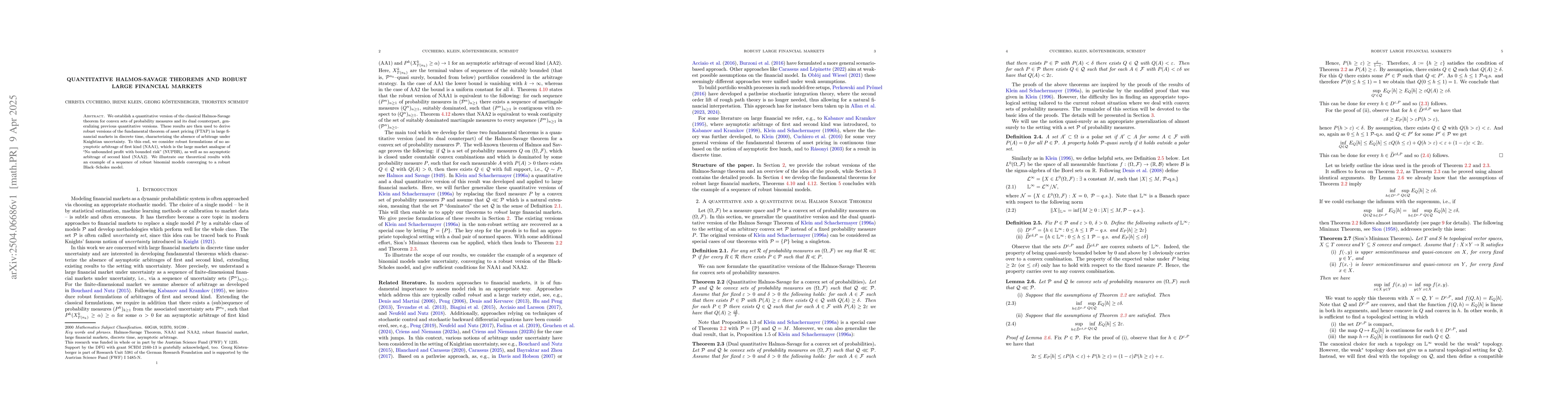 Thumbnail for Quantitative Halmos-Savage theorems and robust large financial markets