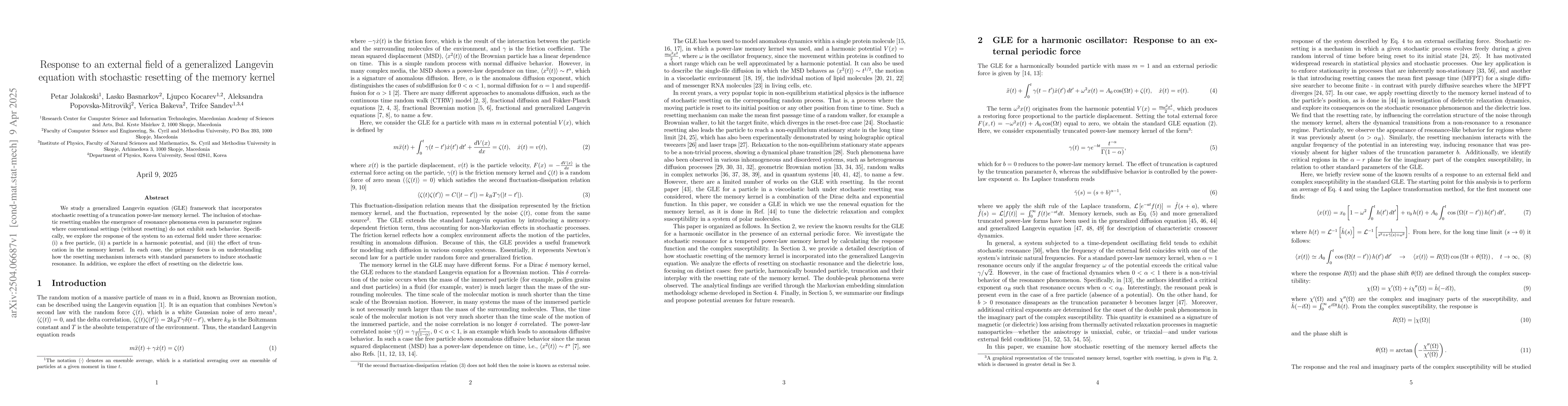 Thumbnail for Response to an external field of a generalized Langevin equation with
  stochastic resetting of the memory kernel