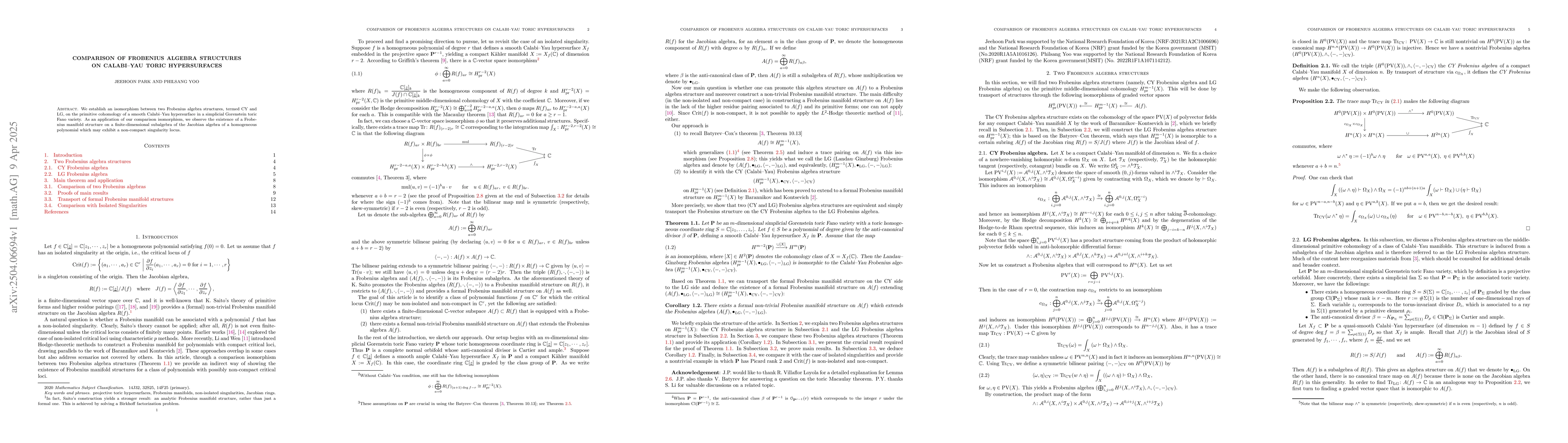 Thumbnail for Comparison of Frobenius algebra structures on Calabi-Yau toric
  hypersurfaces