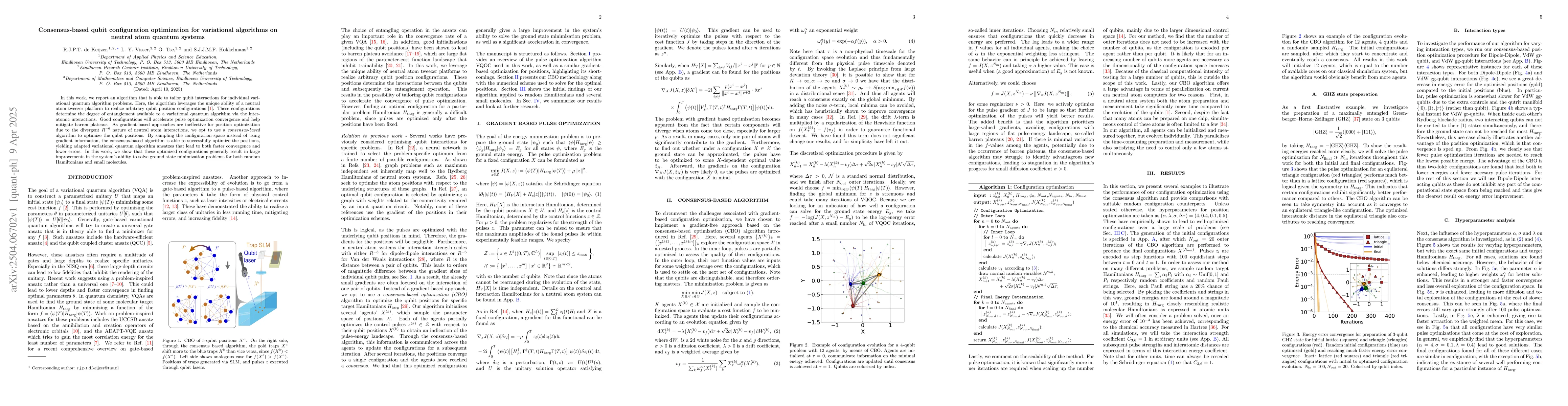 Thumbnail for Consensus-based qubit configuration optimization for variational
  algorithms on neutral atom quantum systems