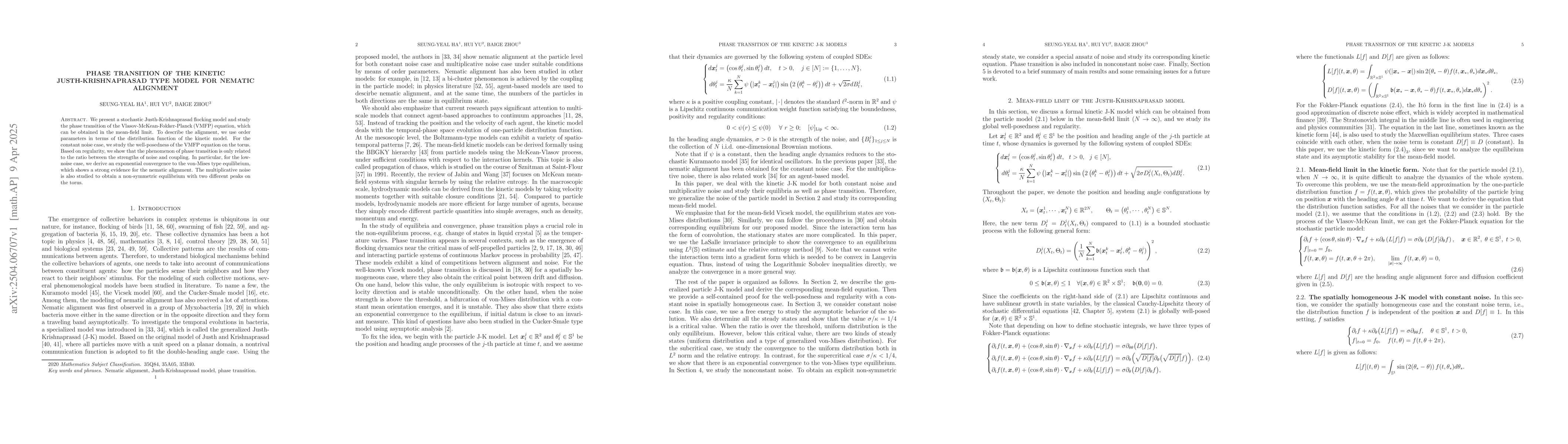 Thumbnail for Phase transition of the kinetic Justh-Krishnaprasad type model for
  nematic alignment