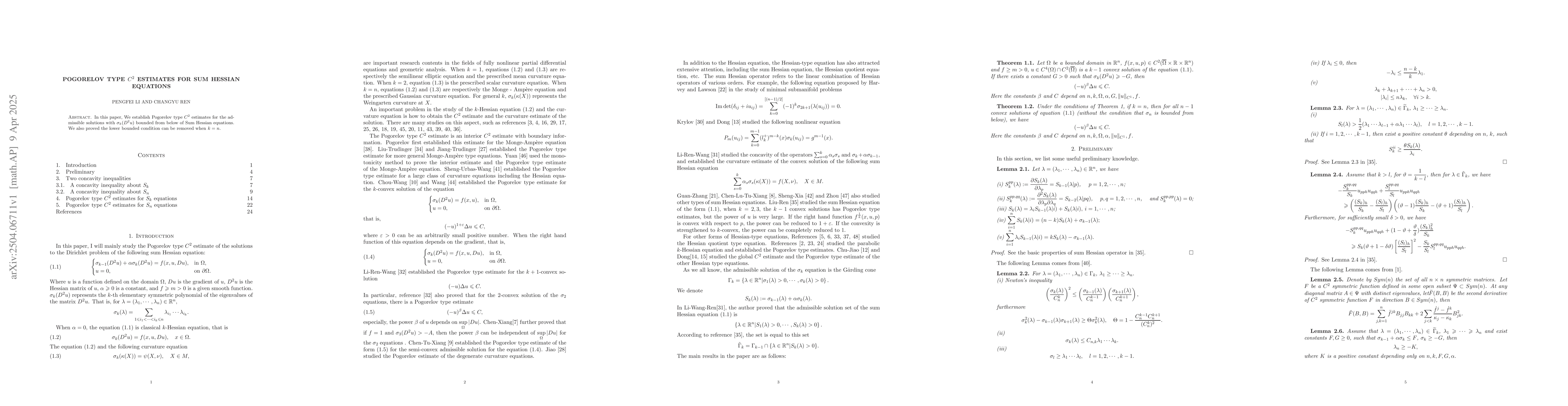 Thumbnail for Pogorelov type $C^2$ estimates for sum Hessian equations