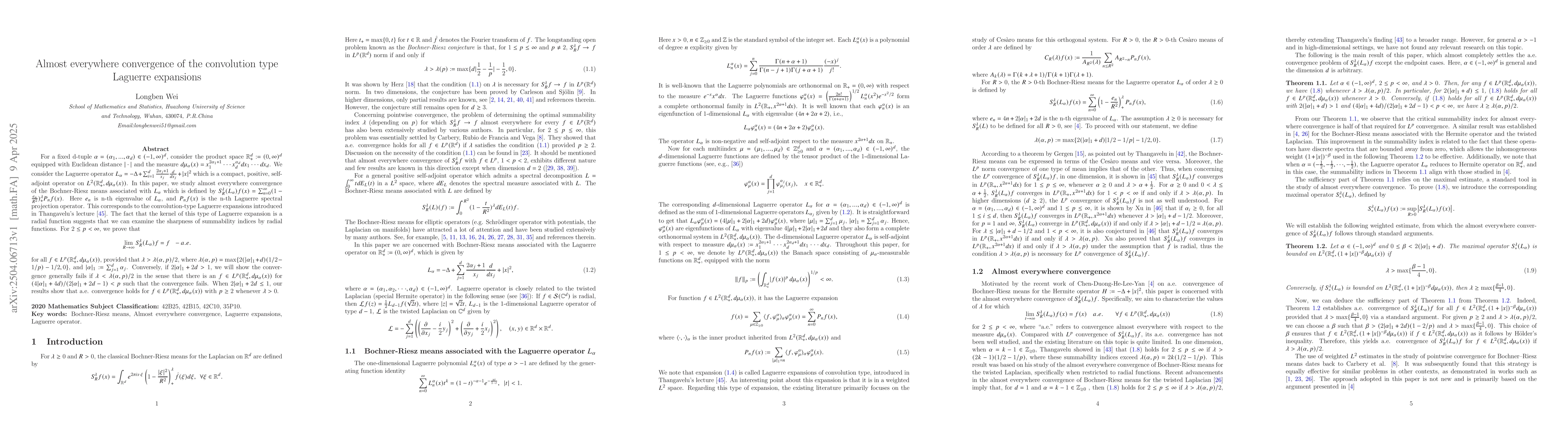 Thumbnail for Almost everywhere convergence of the convolution type Laguerre
  expansions