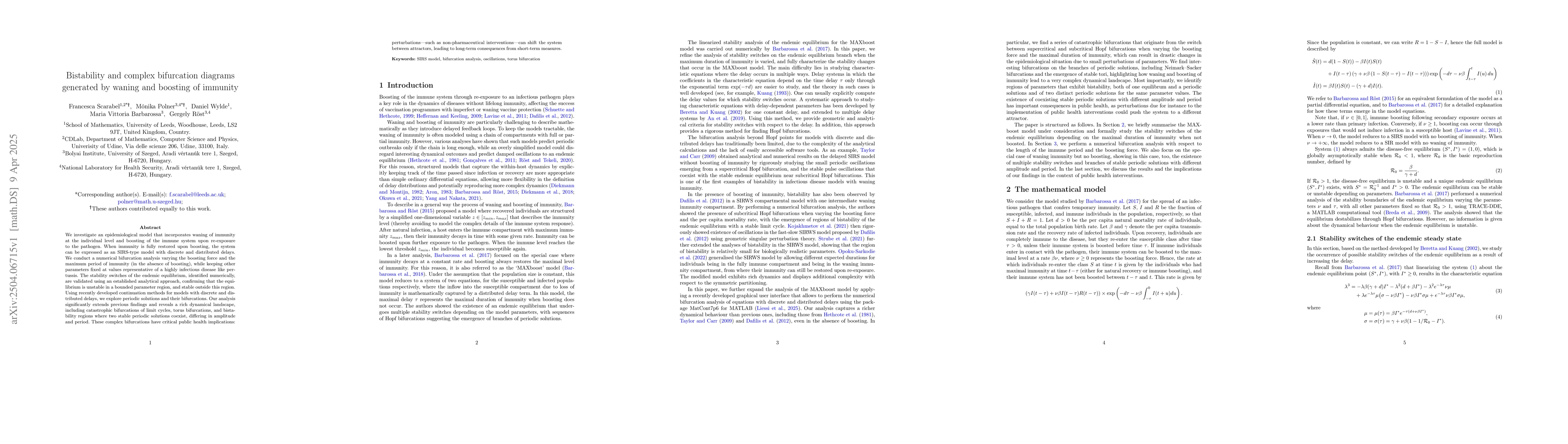 Thumbnail for Bistability and complex bifurcation diagrams generated by waning and
  boosting of immunity