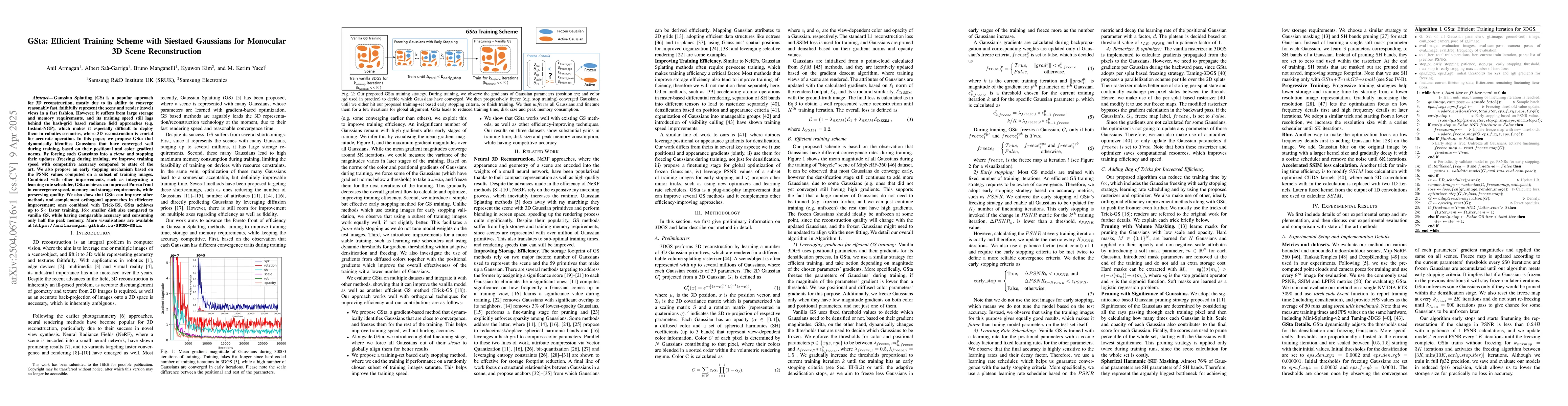 Thumbnail for GSta: Efficient Training Scheme with Siestaed Gaussians for Monocular 3D
  Scene Reconstruction