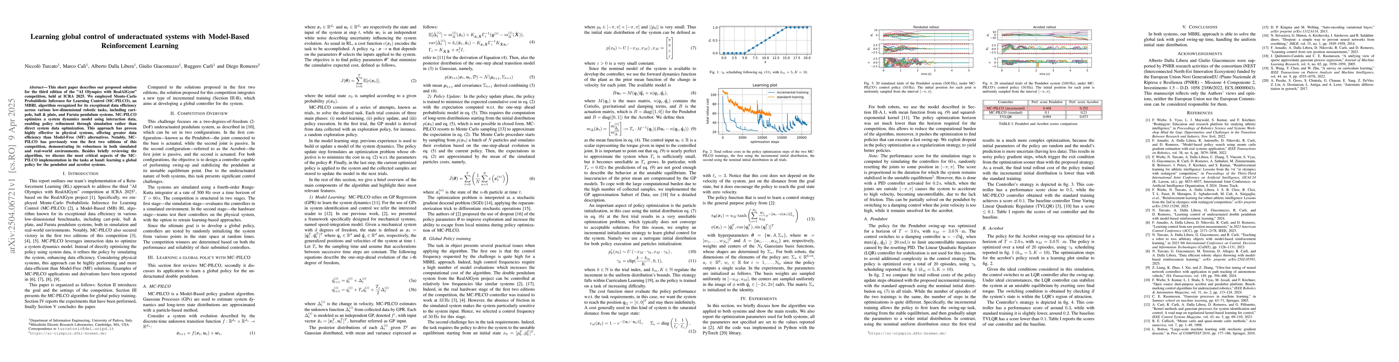 Thumbnail for Learning global control of underactuated systems with Model-Based
  Reinforcement Learning