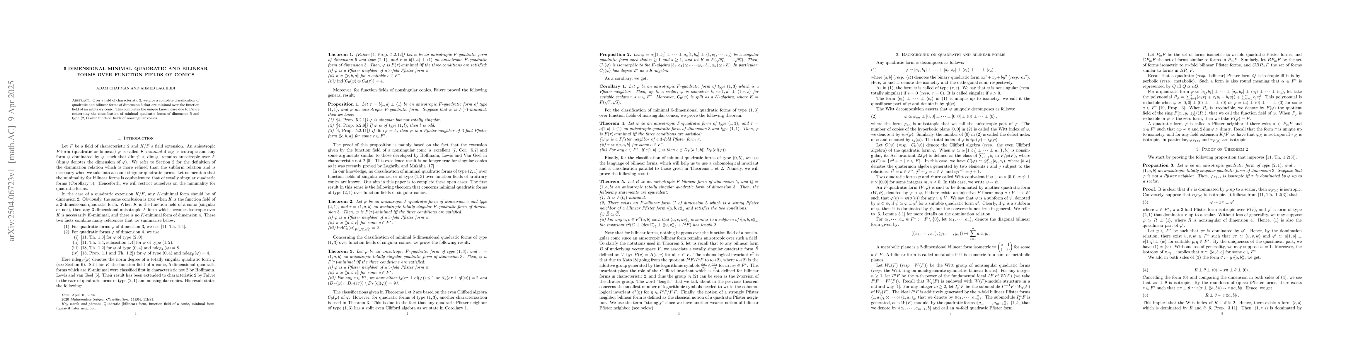 Thumbnail for 5-dimensional minimal quadratic and bilinear forms over function fields
  of conics