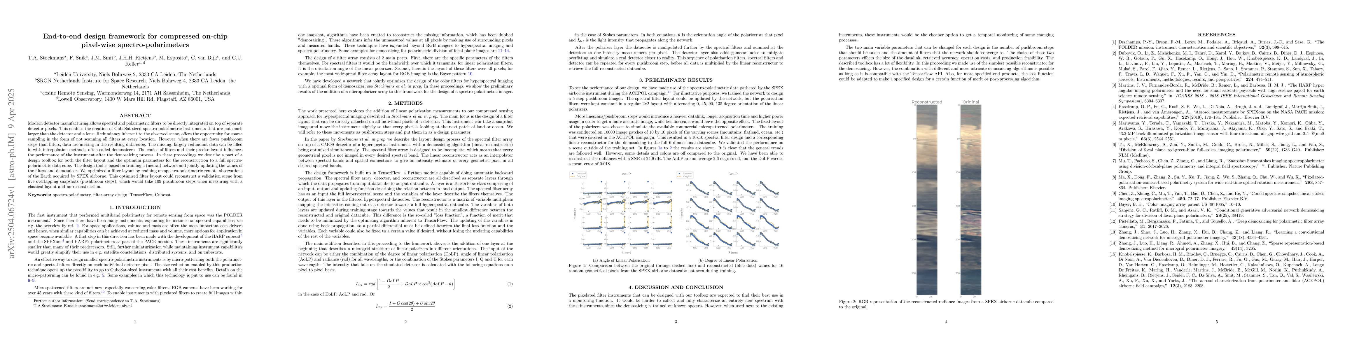 Thumbnail for End-to-end design framework for compressed on-chip pixel-wise
  spectro-polarimeters