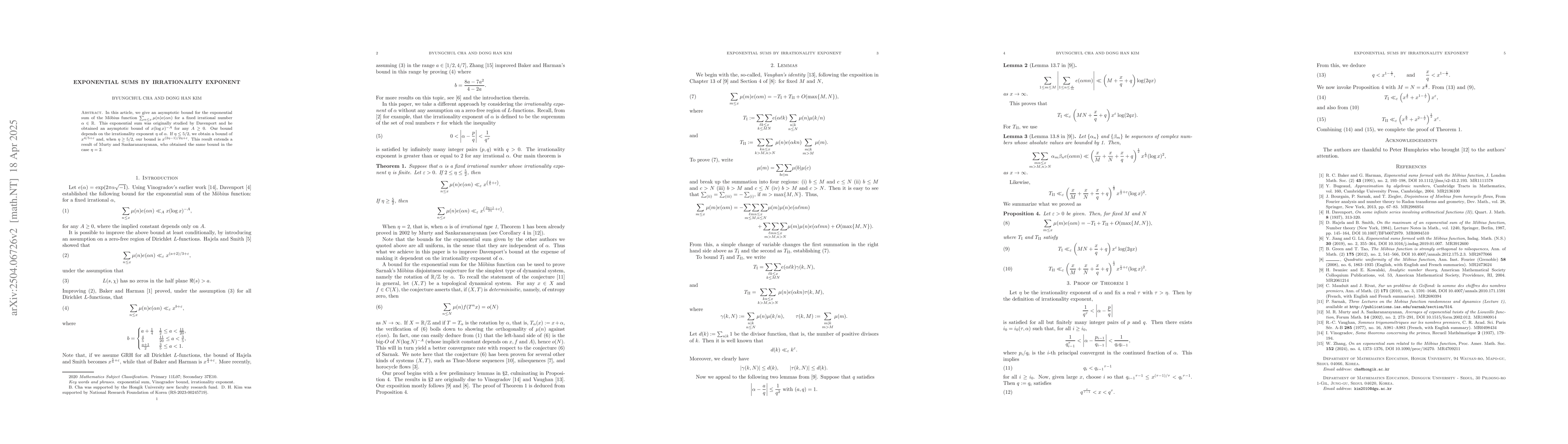 Thumbnail for Exponential Sums by Irrationality Exponent