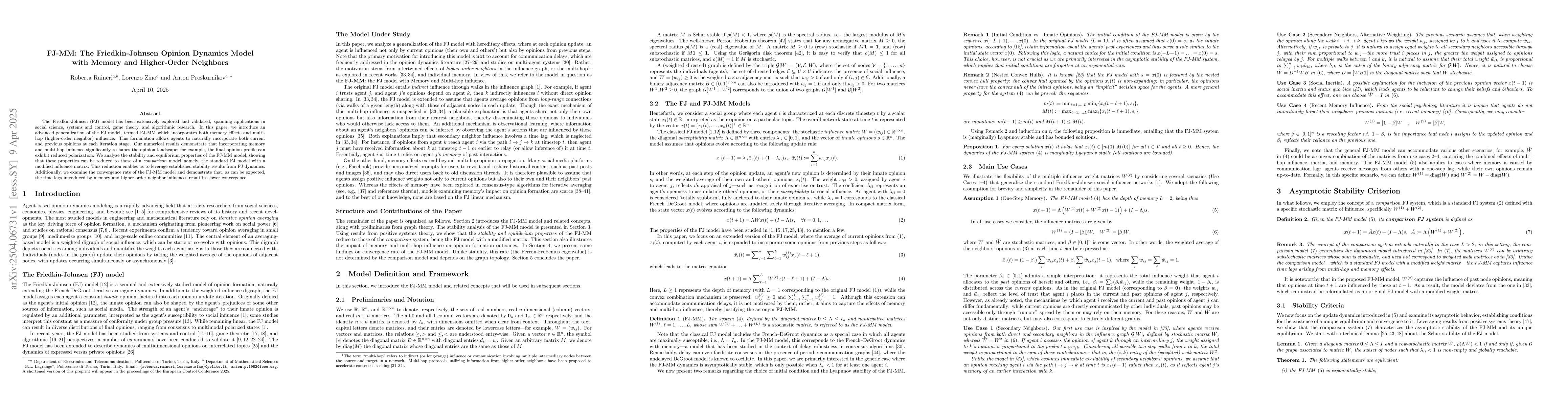 Thumbnail for FJ-MM: The Friedkin-Johnsen Opinion Dynamics Model with Memory and
  Higher-Order Neighbors