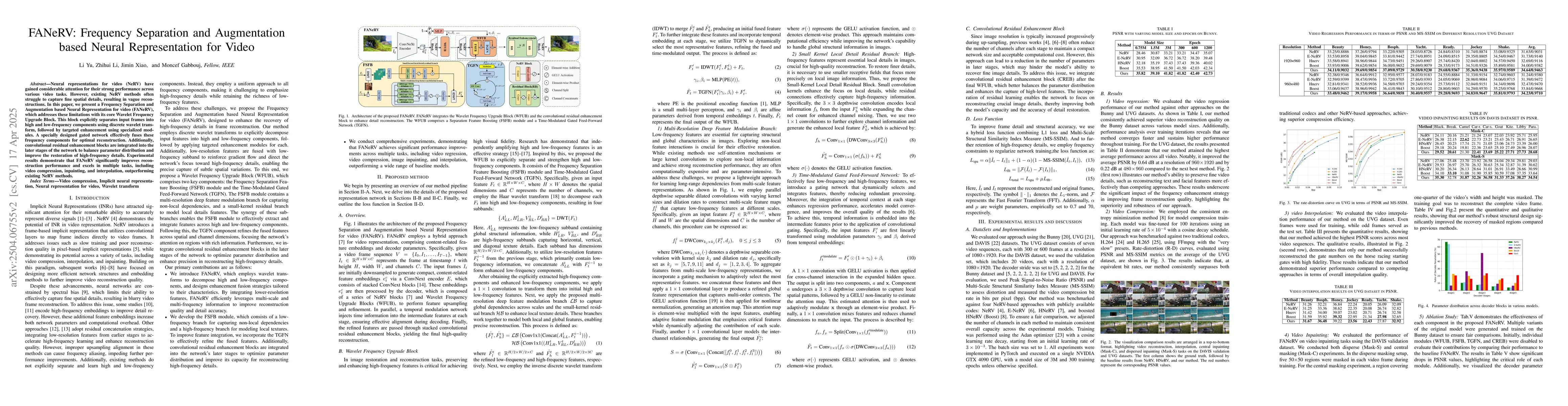 Thumbnail for FANeRV: Frequency Separation and Augmentation based Neural
  Representation for Video