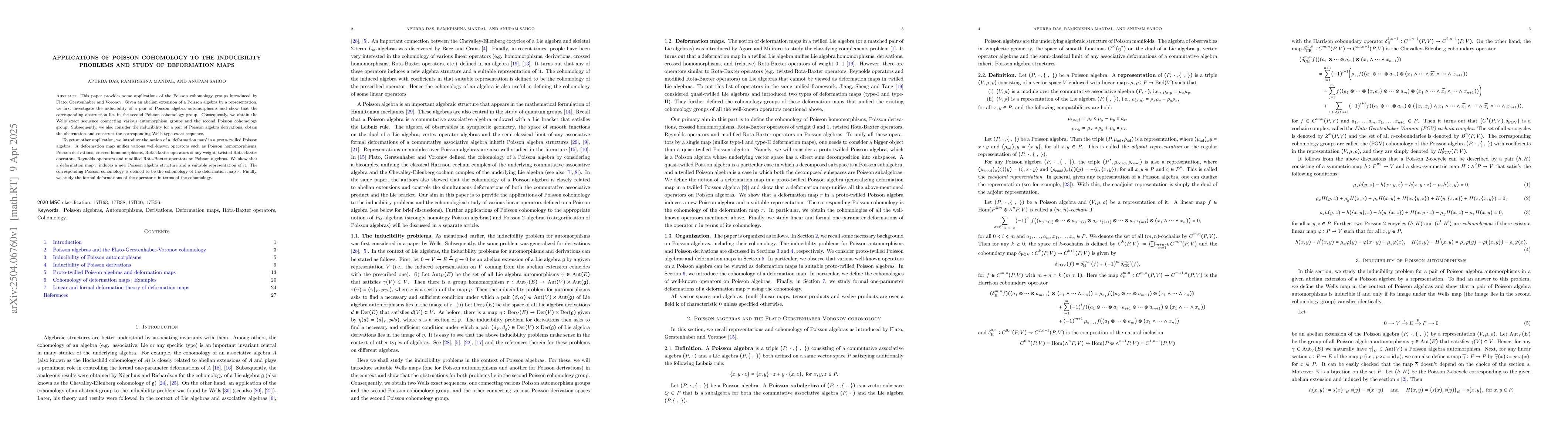 Thumbnail for Applications of Poisson cohomology to the inducibility problems and
  study of deformation maps