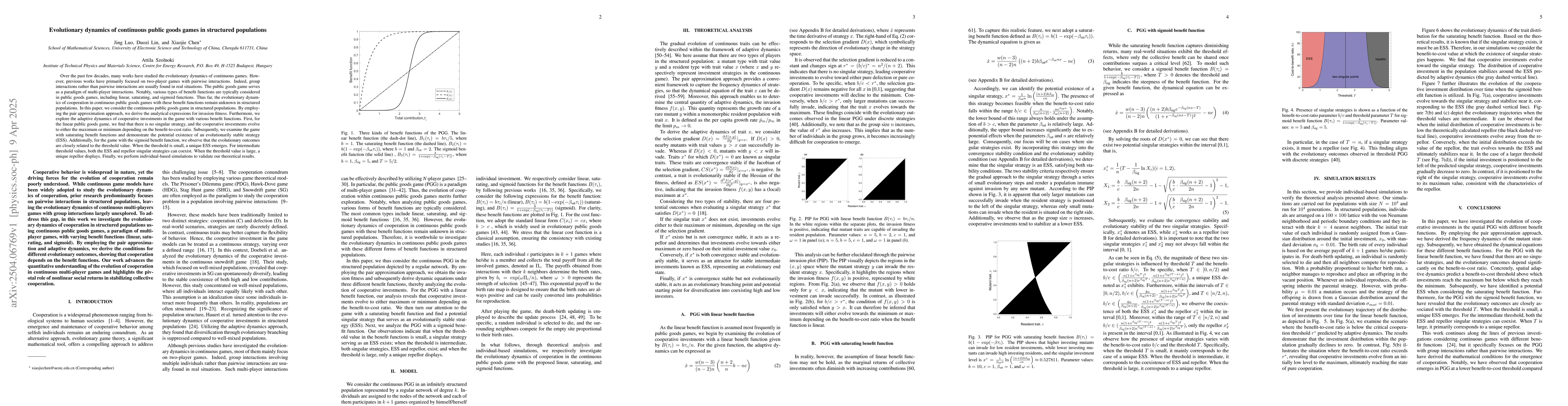 Thumbnail for Evolutionary dynamics of continuous public goods games in structured
  populations