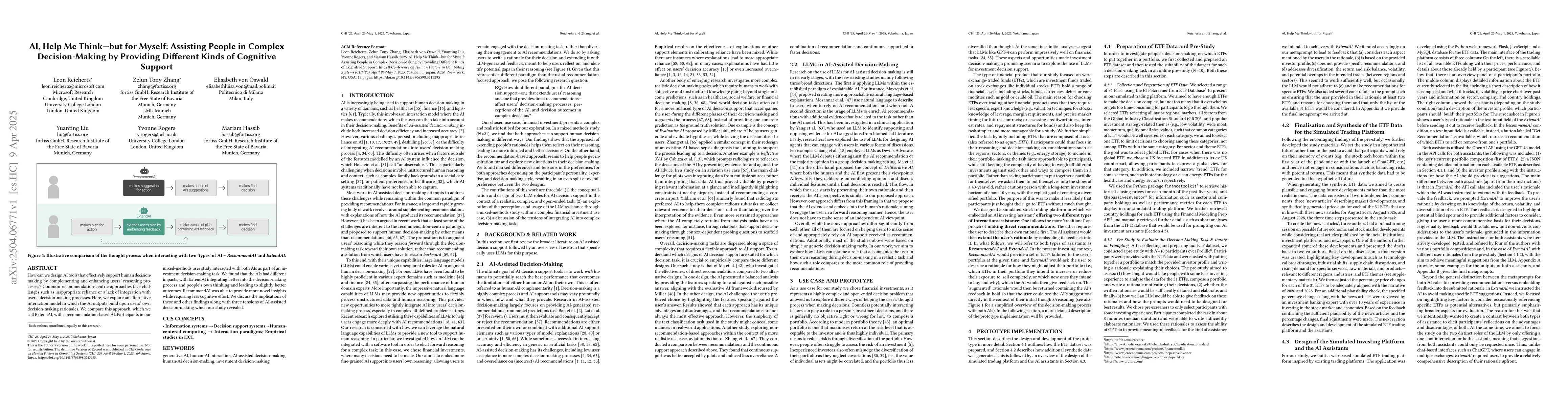Thumbnail for AI, Help Me Think$\unicode{x2014}$but for Myself: Assisting People in
  Complex Decision-Making by Providing Different Kinds of Cognitive Support