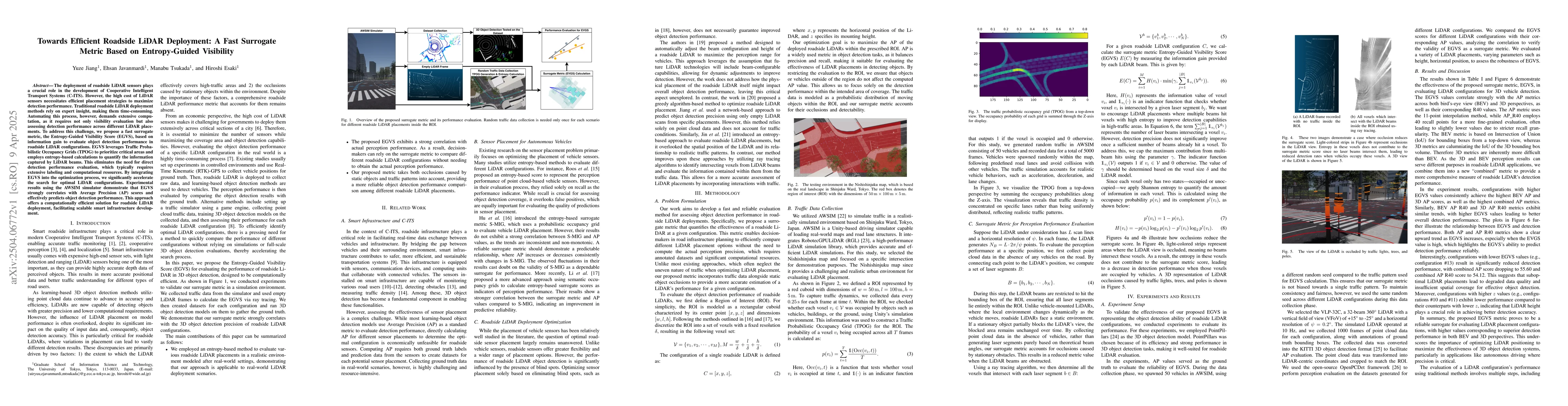 Thumbnail for Towards Efficient Roadside LiDAR Deployment: A Fast Surrogate Metric
  Based on Entropy-Guided Visibility