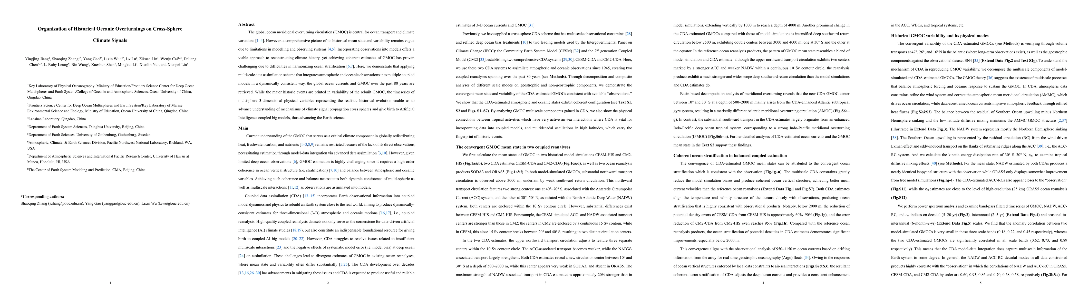 Thumbnail for Organization of Historical Oceanic Overturnings on Cross-Sphere Climate
  Signals