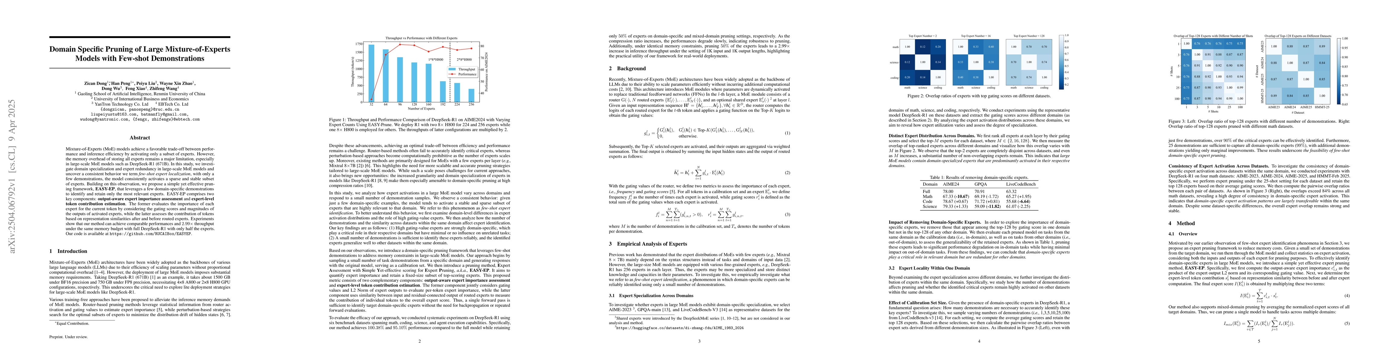 Thumbnail for Domain-Specific Pruning of Large Mixture-of-Experts Models with Few-shot
  Demonstrations