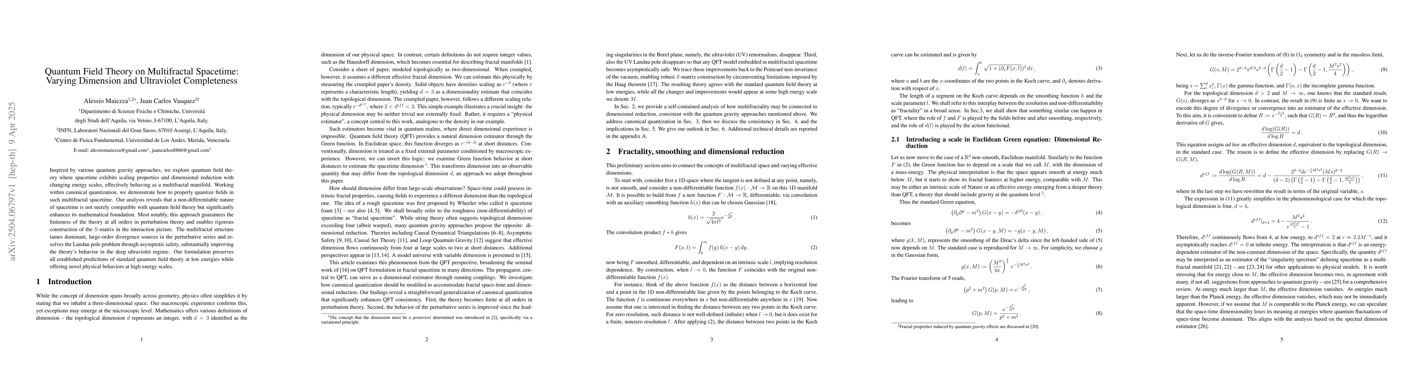 Thumbnail for Quantum Field Theory on Multifractal Spacetime: Varying Dimension and
  Ultraviolet Completeness