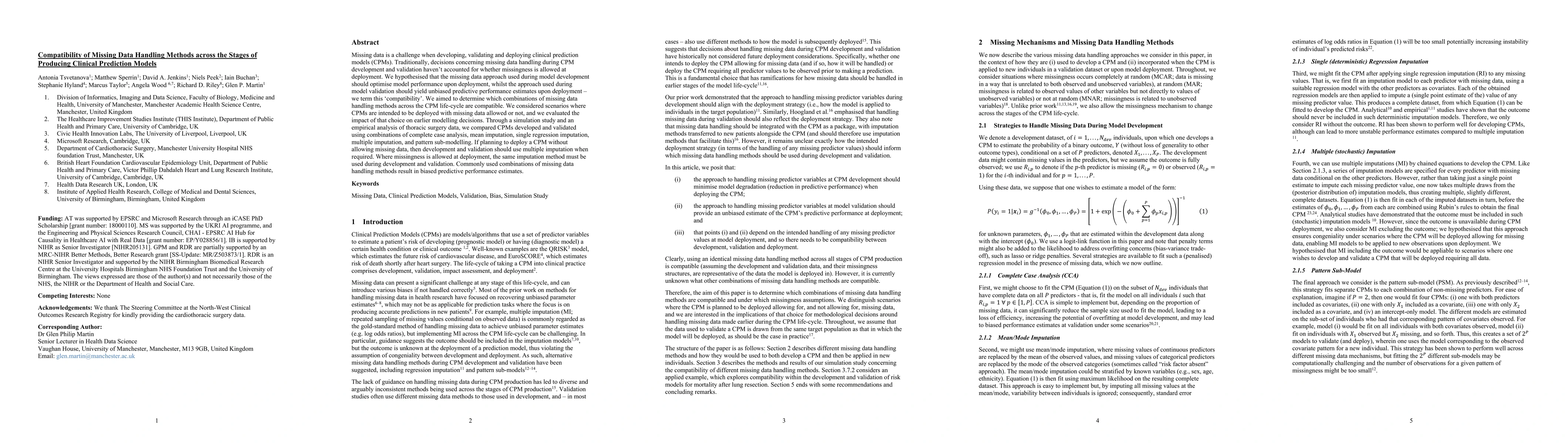 Thumbnail for Compatibility of Missing Data Handling Methods across the Stages of
  Producing Clinical Prediction Models