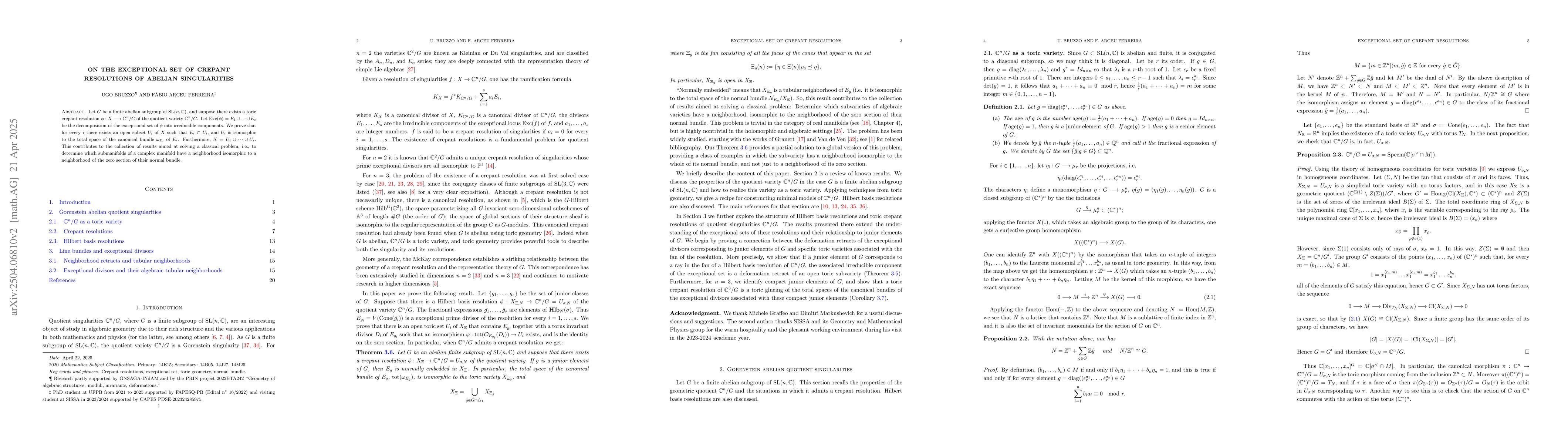 Thumbnail for On the exceptional set of crepant resolutions of abelian singularities