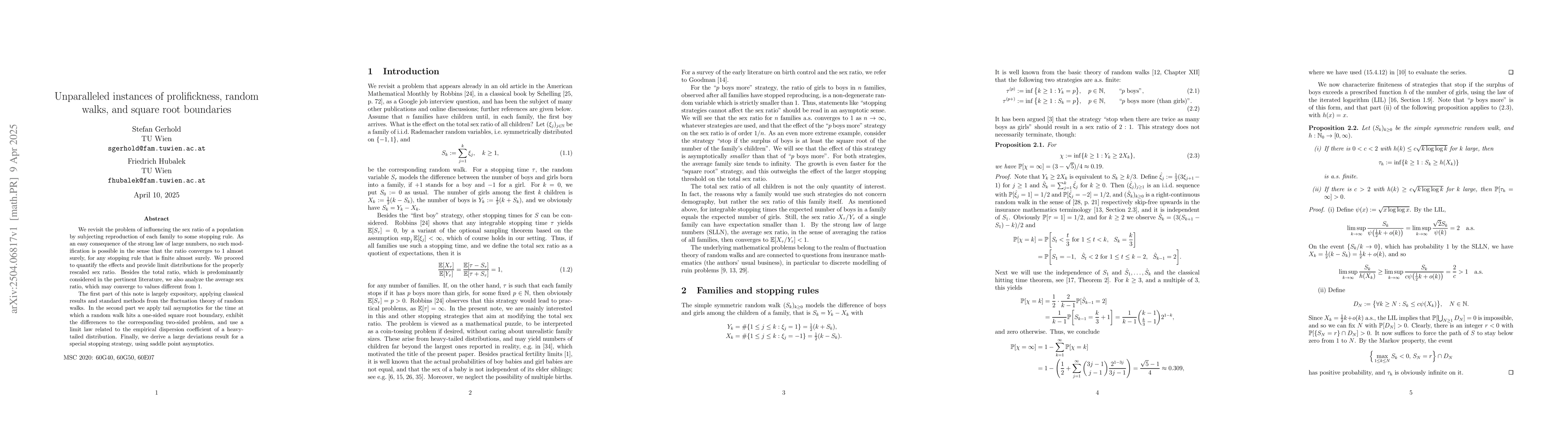 Thumbnail for Unparalleled instances of prolifickness, random walks, and square root
  boundaries