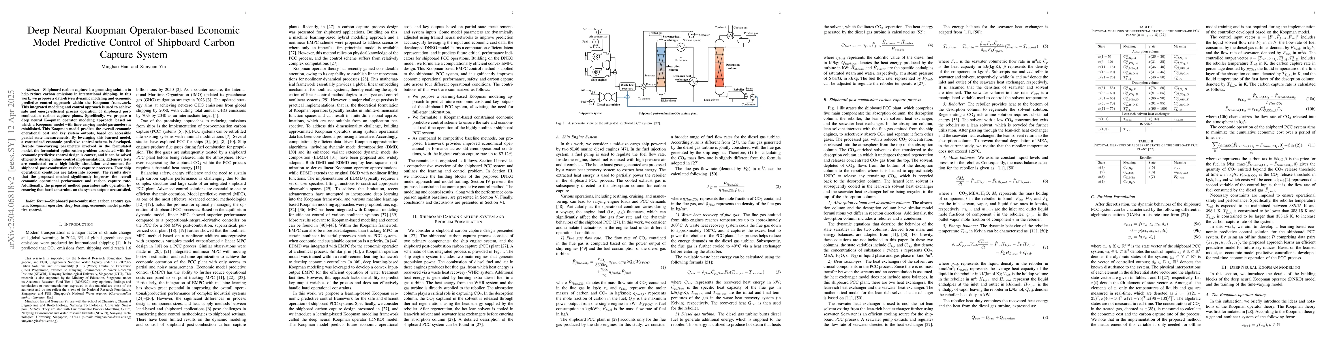 Thumbnail for Deep Neural Koopman Operator-based Economic Model Predictive Control of
  Shipboard Carbon Capture System