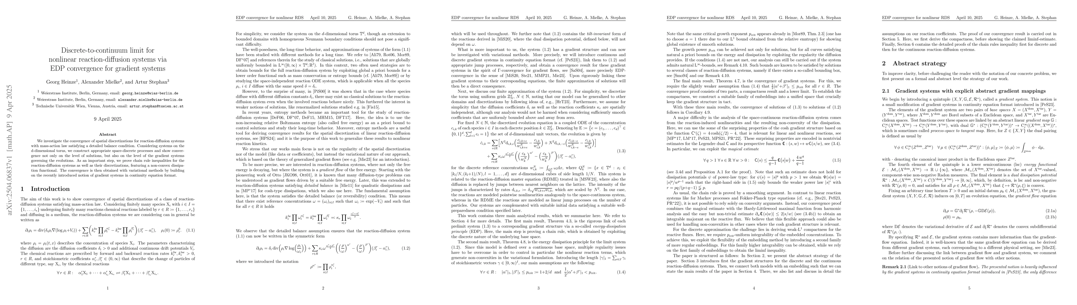 Thumbnail for Discrete-to-continuum limit for nonlinear reaction-diffusion systems via
  EDP convergence for gradient systems