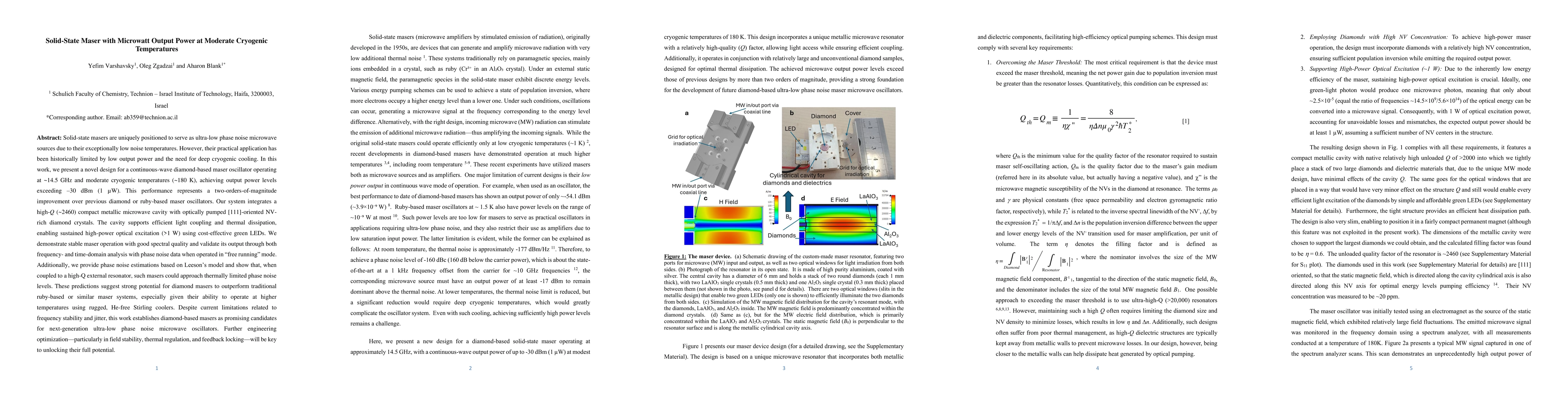 Thumbnail for Solid-State Maser with Microwatt Output Power at Moderate Cryogenic
  Temperatures