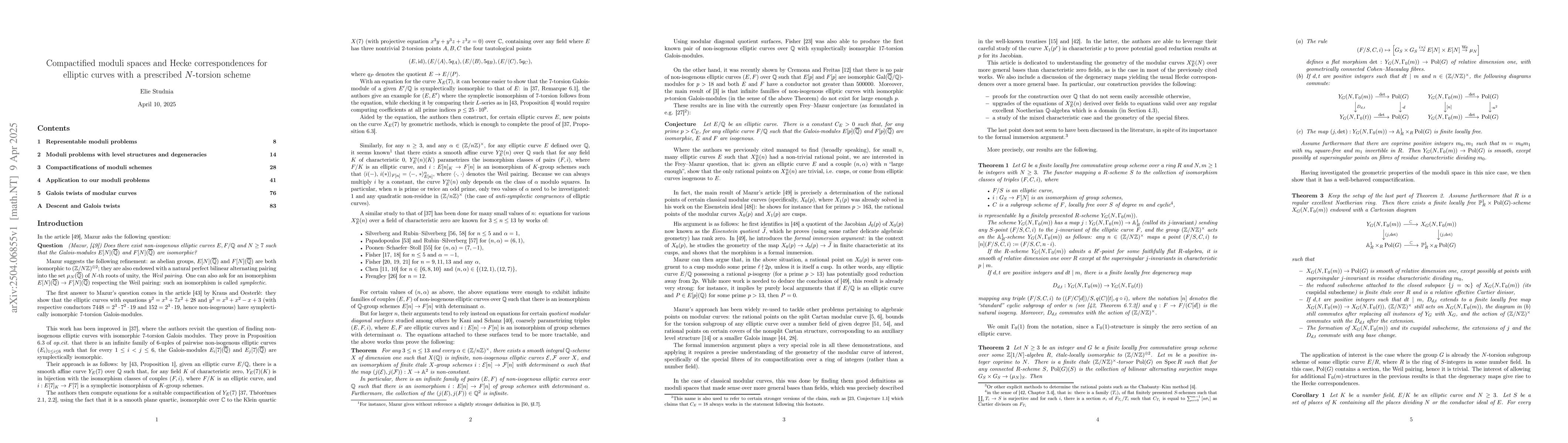 Thumbnail for Compactified moduli spaces and Hecke correspondences for elliptic curves
  with a prescribed $N$-torsion scheme