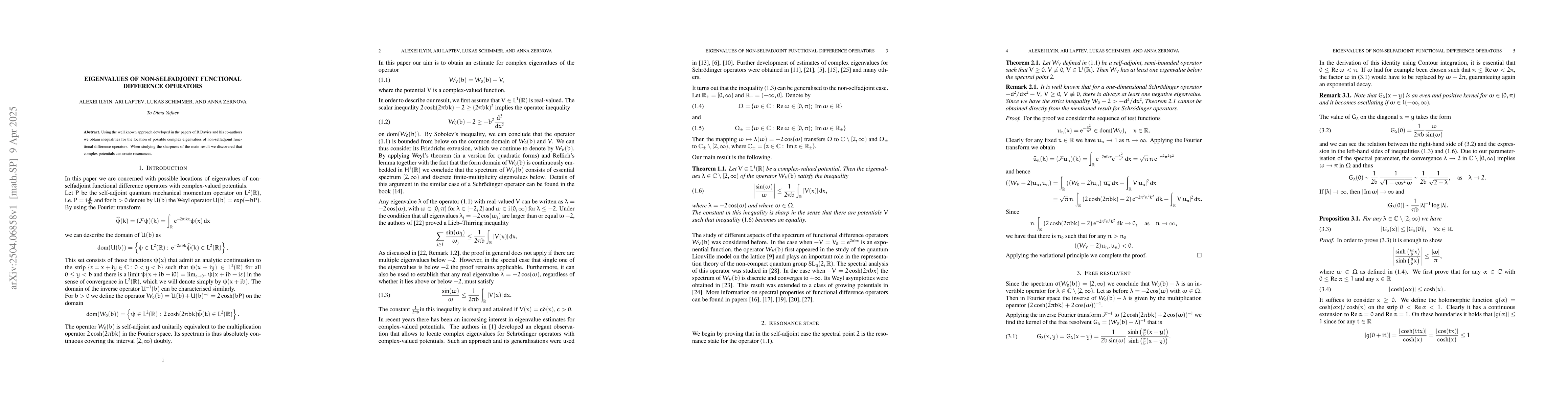 Thumbnail for Eigenvalues of non-selfadjoint functional difference operators