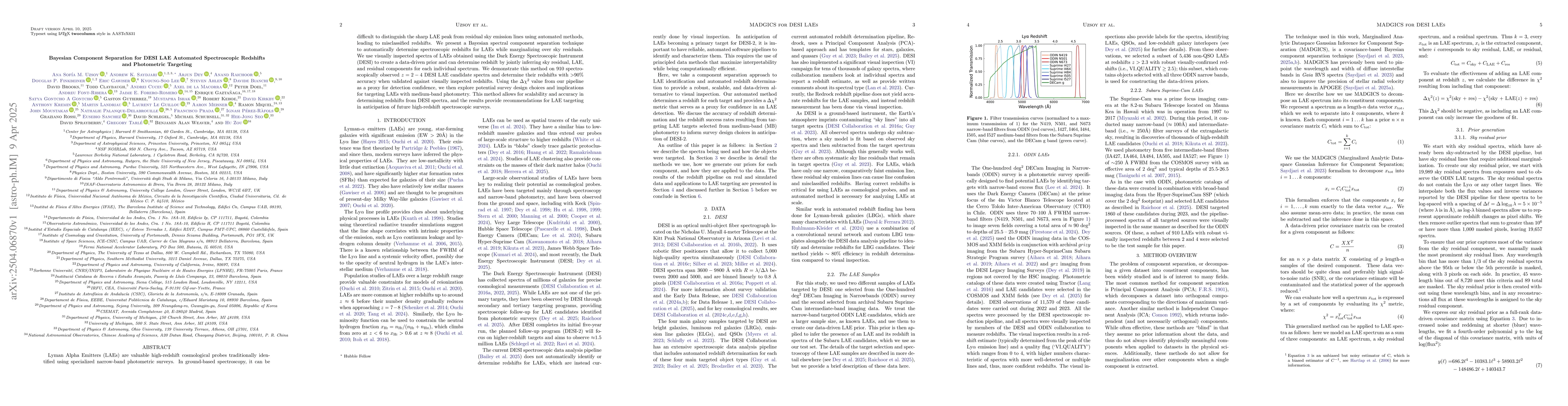 Thumbnail for Bayesian Component Separation for DESI LAE Automated Spectroscopic
  Redshifts and Photometric Targeting