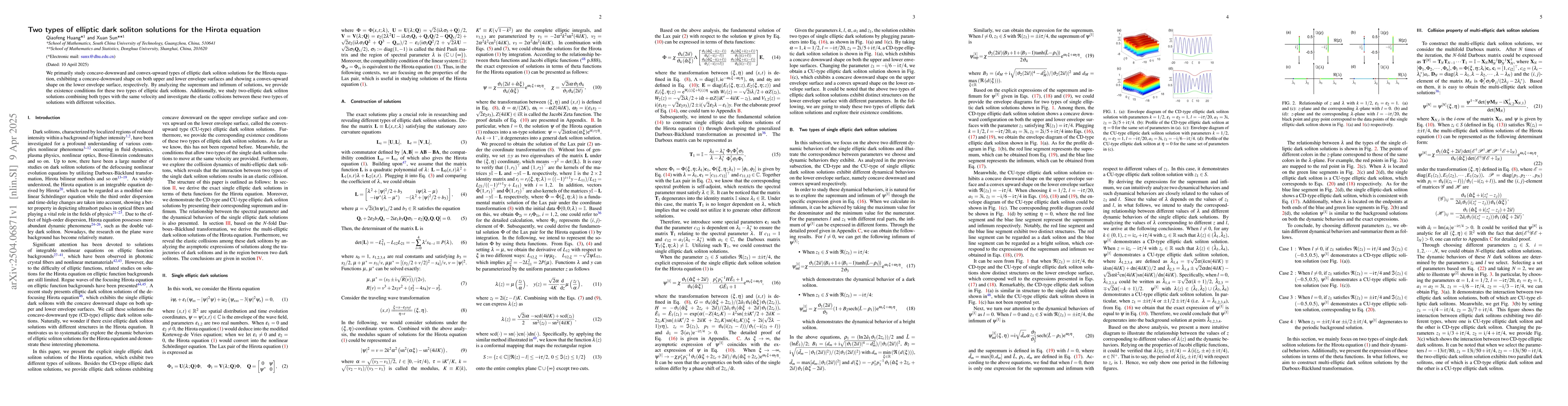 Thumbnail for Two types of elliptic dark soliton solutions for the Hirota equation