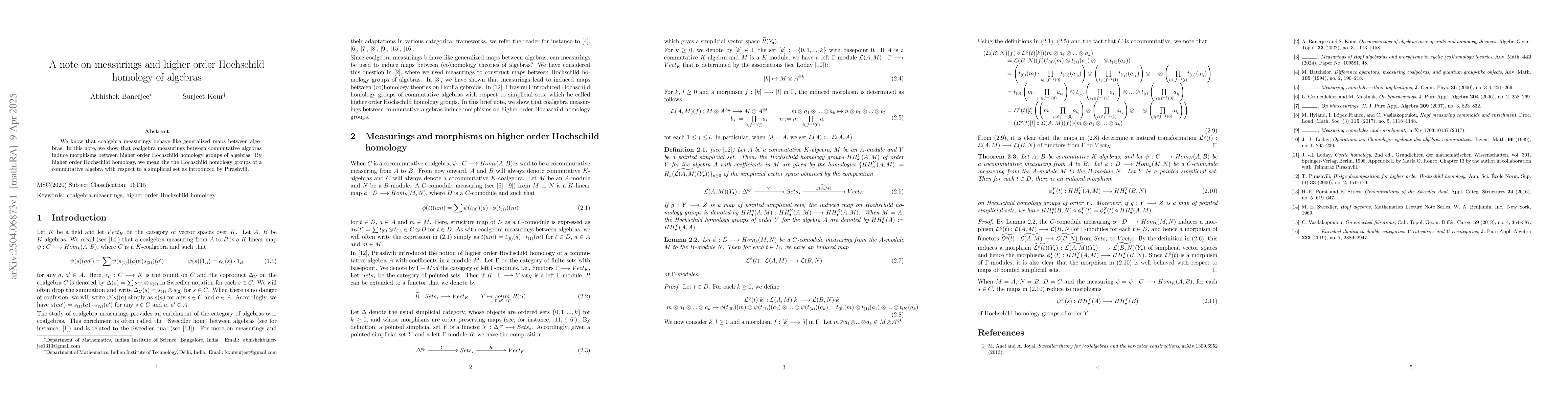 Thumbnail for A note on measurings and higher order Hochschild homology of algebras