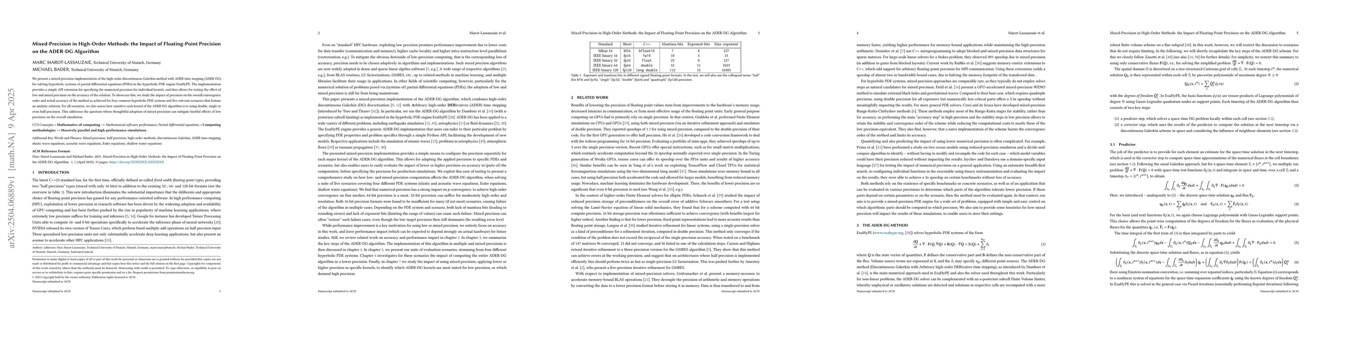 Thumbnail for Mixed-Precision in High-Order Methods: the Impact of Floating-Point
  Precision on the ADER-DG Algorithm