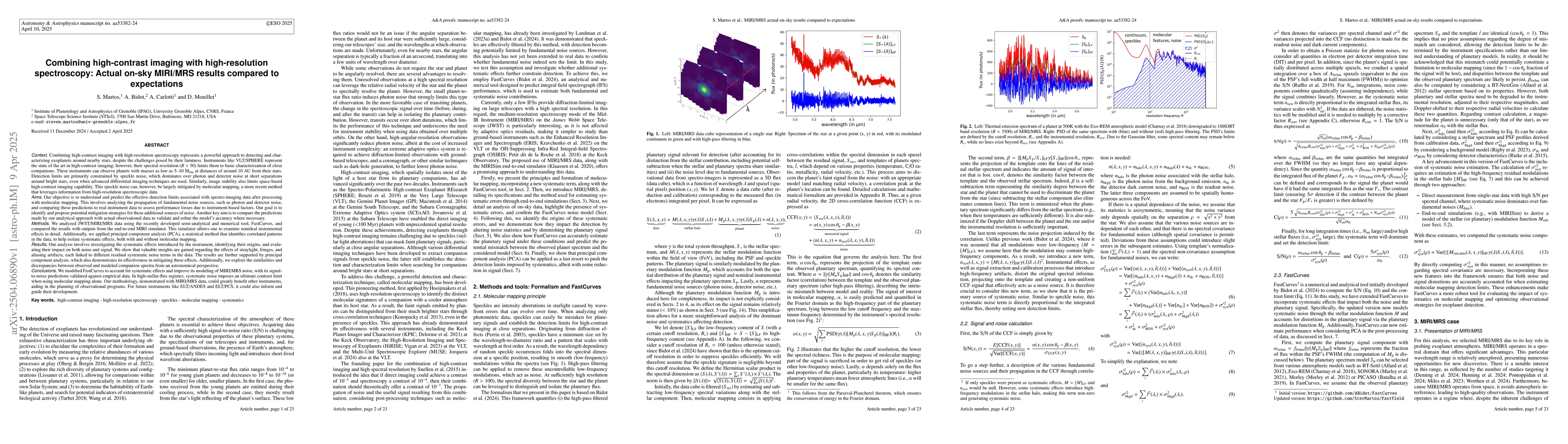 Thumbnail for Combining high-contrast imaging with high-resolution spectroscopy:
  Actual on-sky MIRI/MRS results compared to expectations
