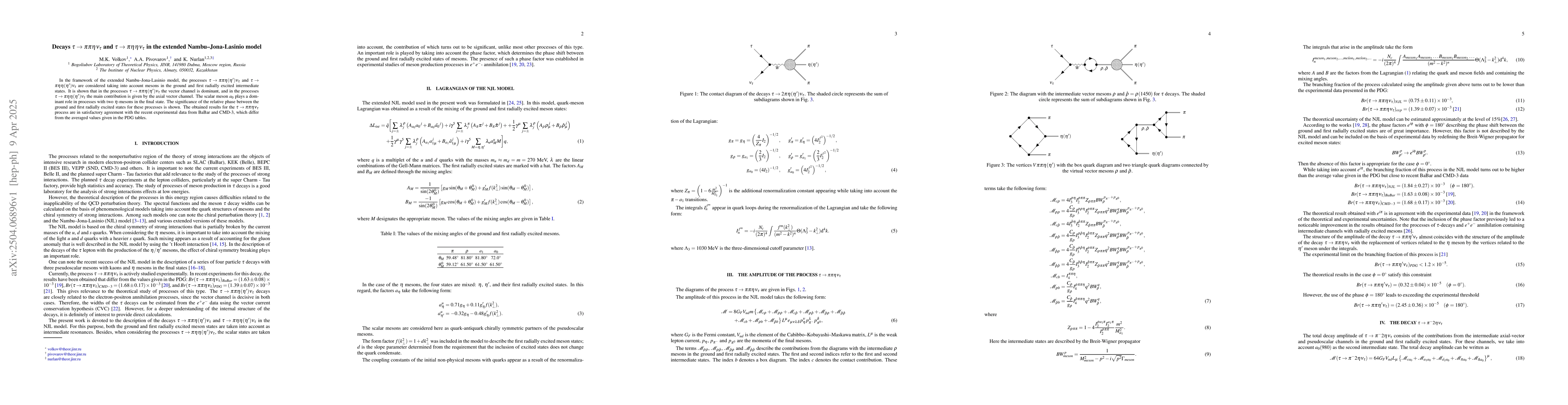 Thumbnail for Decays $τ\to ππην_τ$ and $τ\to
  πηην_τ$ in the extended Nambu-Jona-Lasinio model