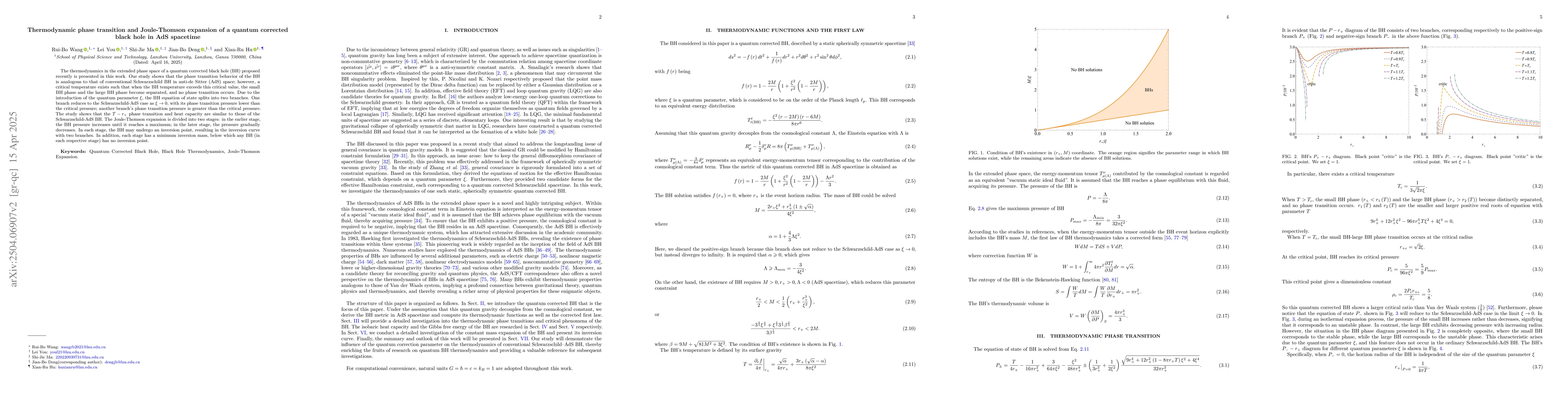 Thumbnail for Thermodynamic phase transition and Joule-Thomson expansion of a quantum
  corrected black hole in AdS spacetime