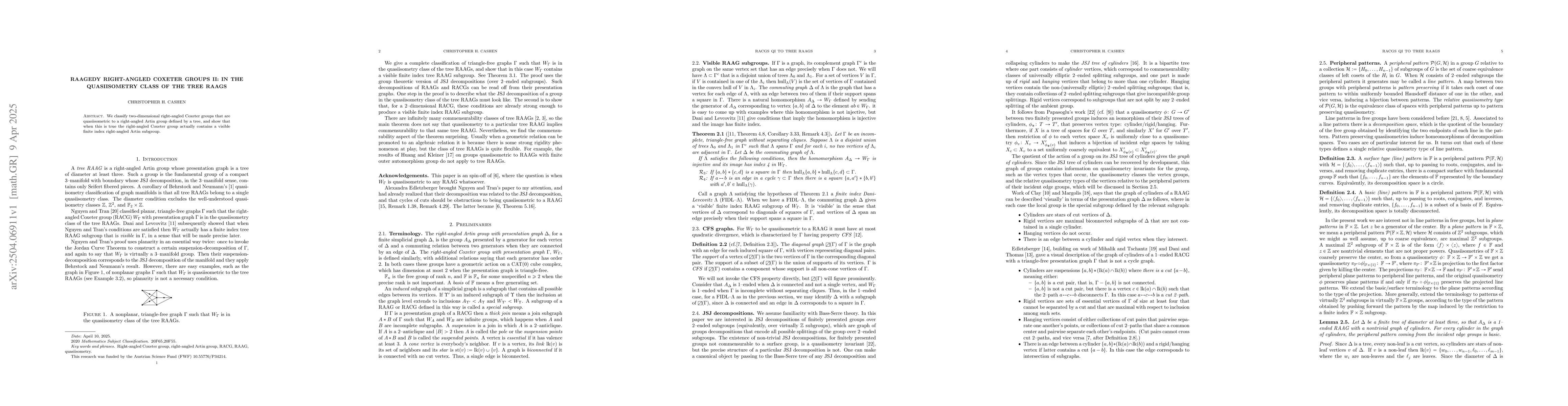 Thumbnail for RAAGedy right-angled Coxeter groups II: in the quasiisometry class of
  the tree RAAGs