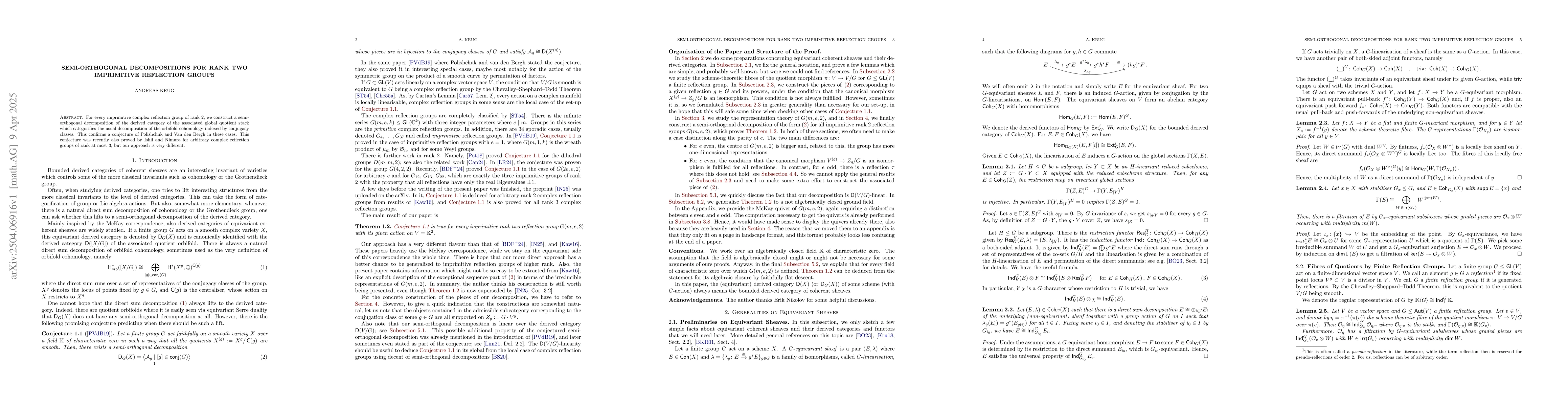 Thumbnail for Semi-Orthogonal Decompositions for Rank Two Imprimitive Reflection
  Groups