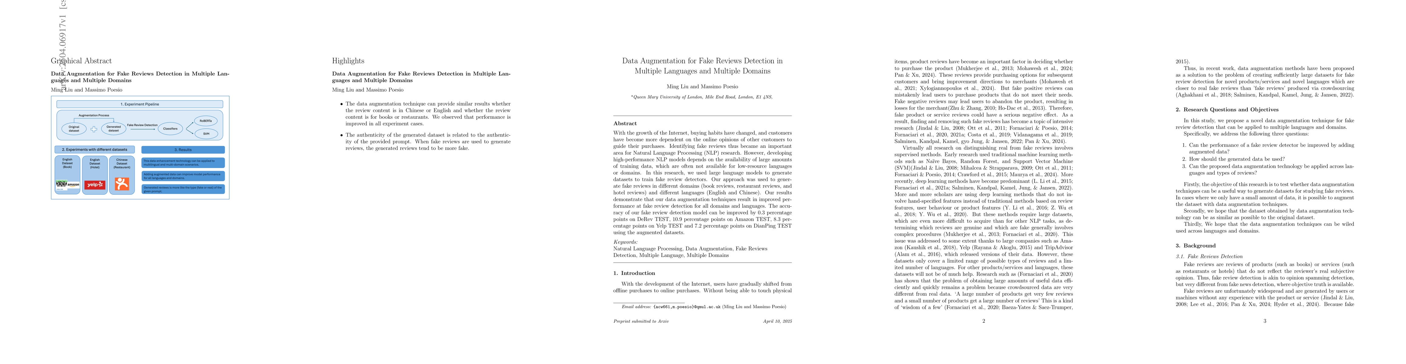 Thumbnail for Data Augmentation for Fake Reviews Detection in Multiple Languages and
  Multiple Domains
