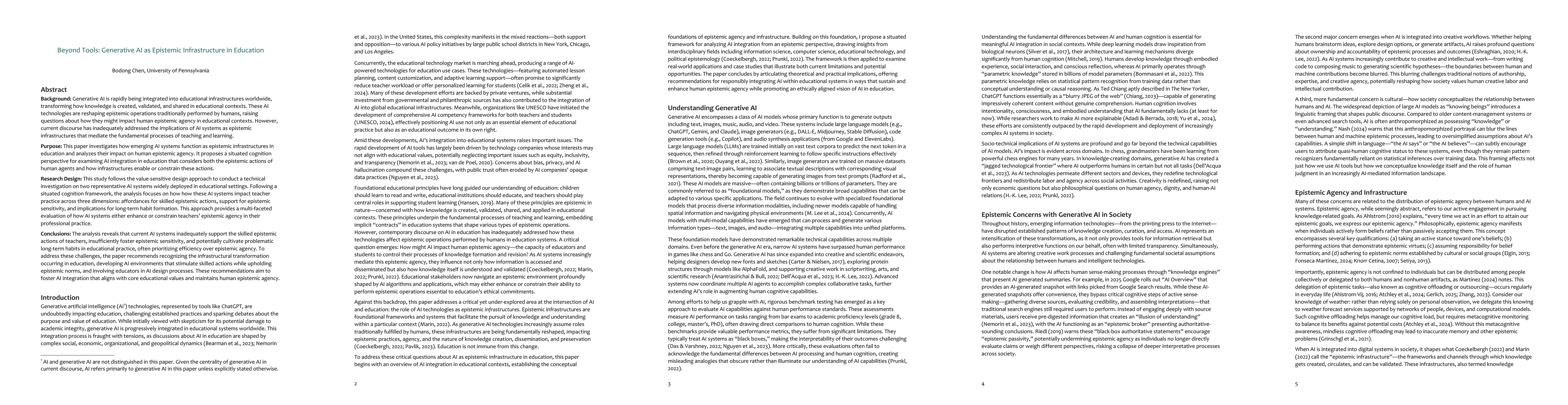 Thumbnail for Beyond Tools: Generative AI as Epistemic Infrastructure in Education