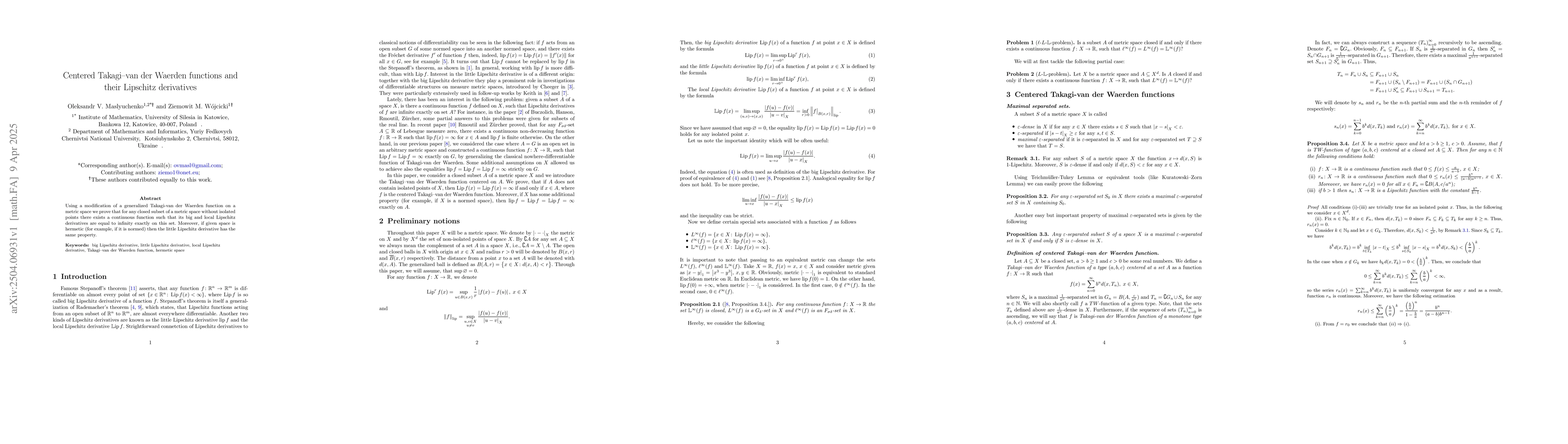Thumbnail for Centered Takagi--van der Waerden functions and their Lipschitz
  derivatives