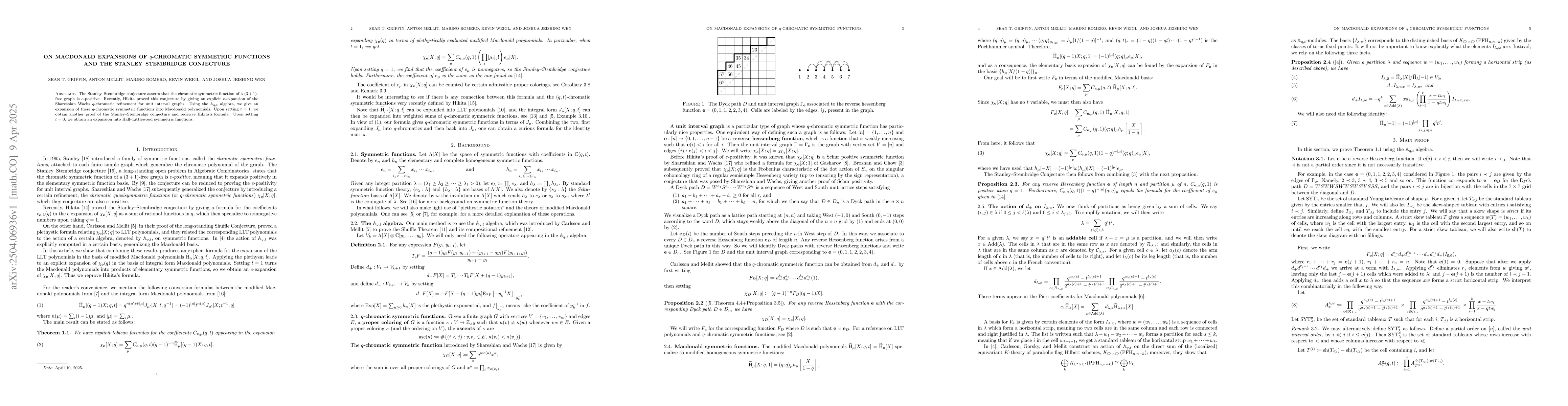 Thumbnail for On Macdonald expansions of $q$-chromatic symmetric functions and the
  Stanley-Stembridge Conjecture
