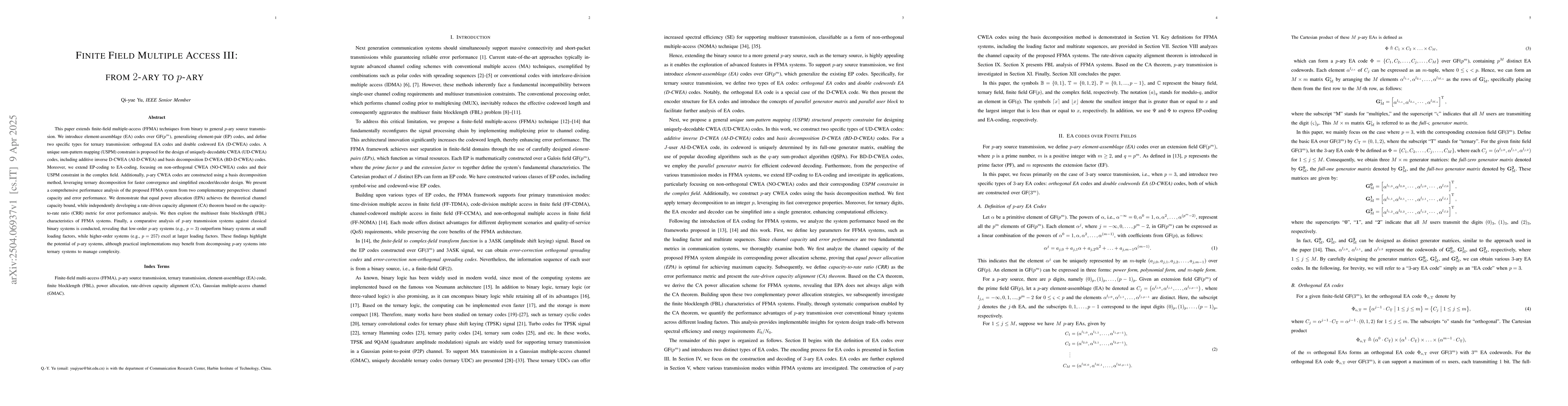 Thumbnail for Finite Field Multiple Access III: from 2-ary to p-ary