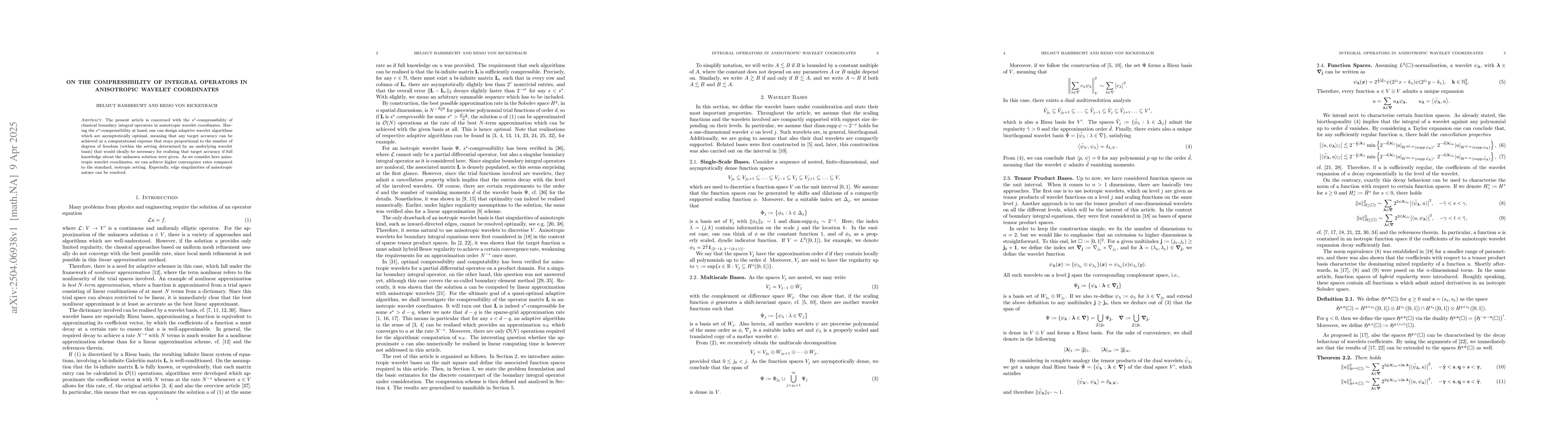 Thumbnail for On the Compressibility of Integral Operators in Anisotropic Wavelet
  Coordinates