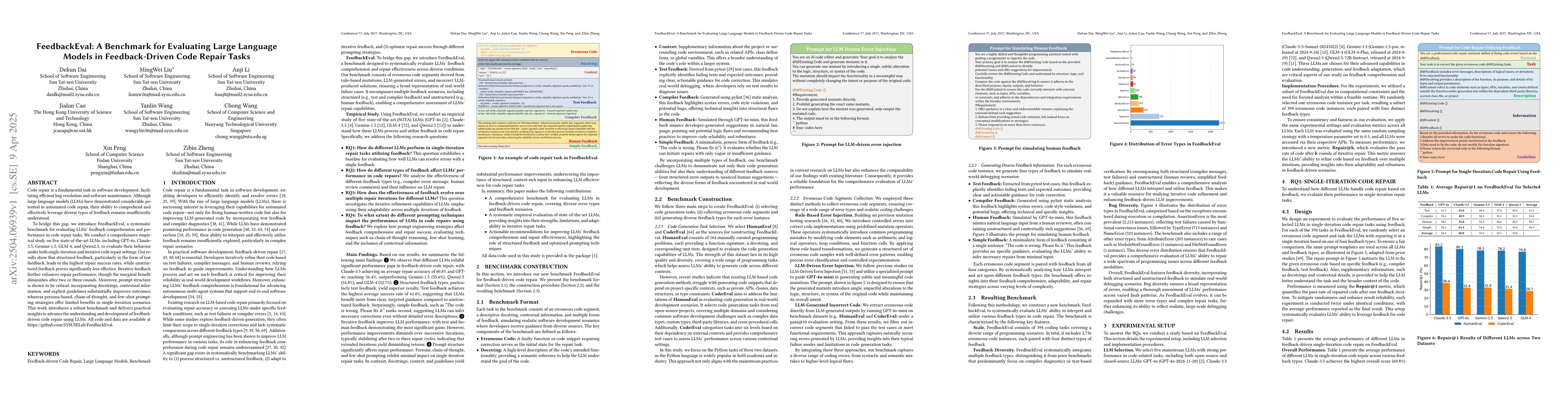 Thumbnail for FeedbackEval: A Benchmark for Evaluating Large Language Models in
  Feedback-Driven Code Repair Tasks
