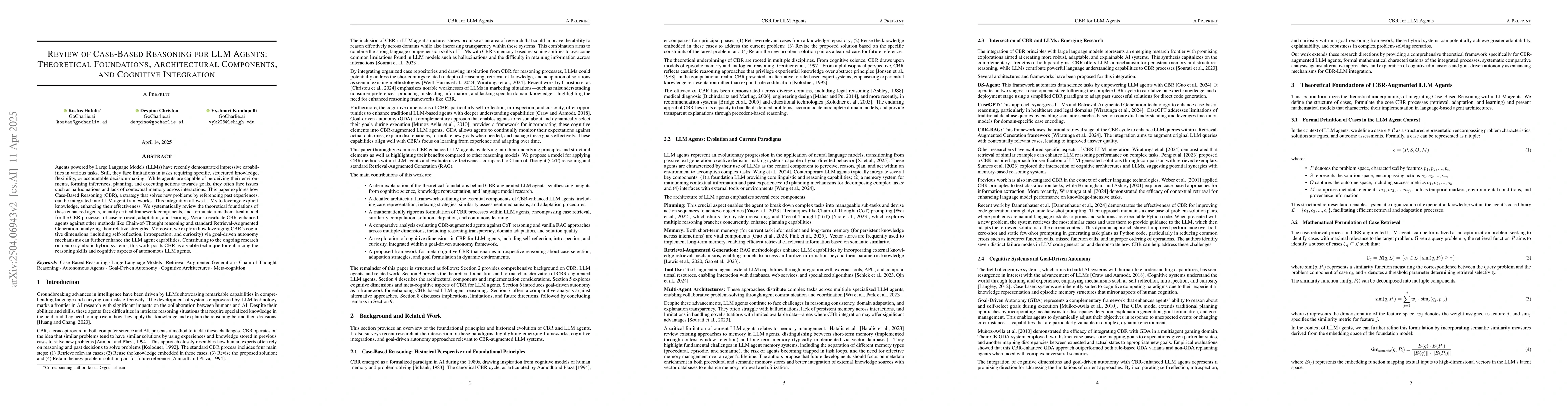 Thumbnail for Review of Case-Based Reasoning for LLM Agents: Theoretical Foundations,
  Architectural Components, and Cognitive Integration