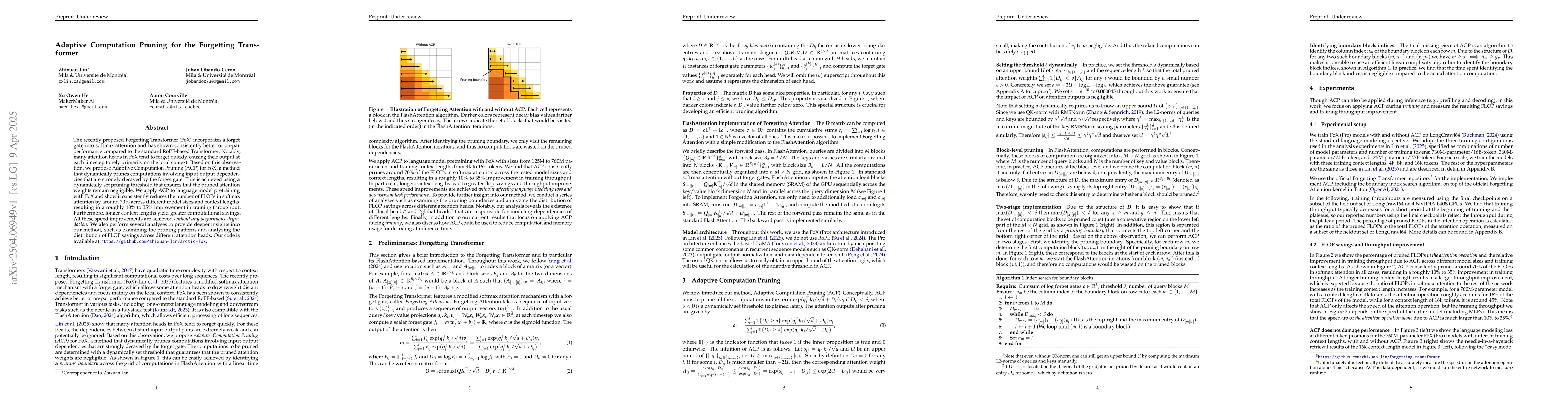Thumbnail for Adaptive Computation Pruning for the Forgetting Transformer