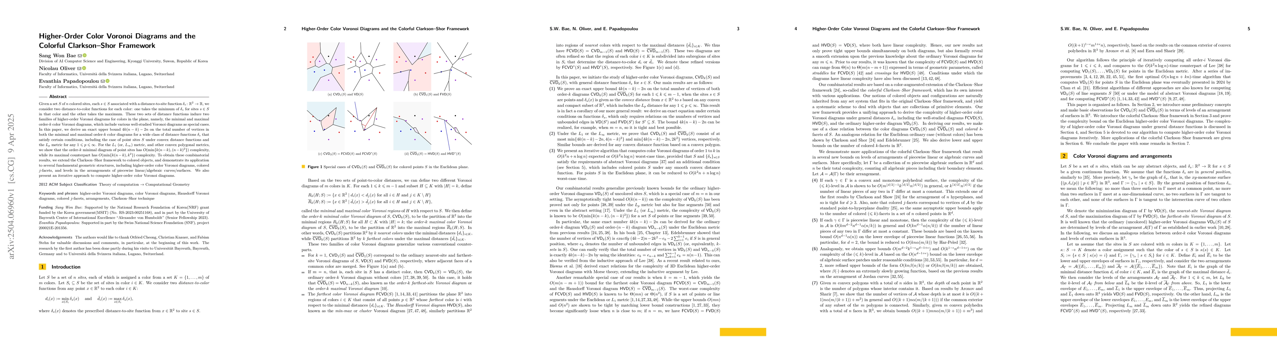 Thumbnail for Higher-Order Color Voronoi Diagrams and the Colorful Clarkson-Shor
  Framework